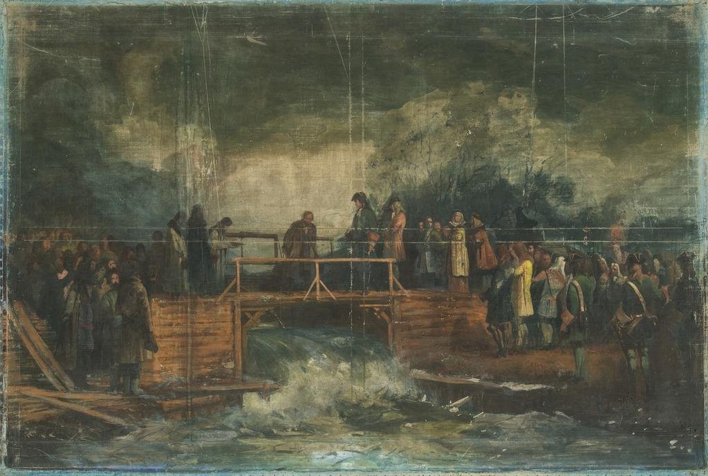Заботы о путях сообщения / Петр на Тверецком шлюзе (февраль 1723), Mikhail Bocharov, 1872