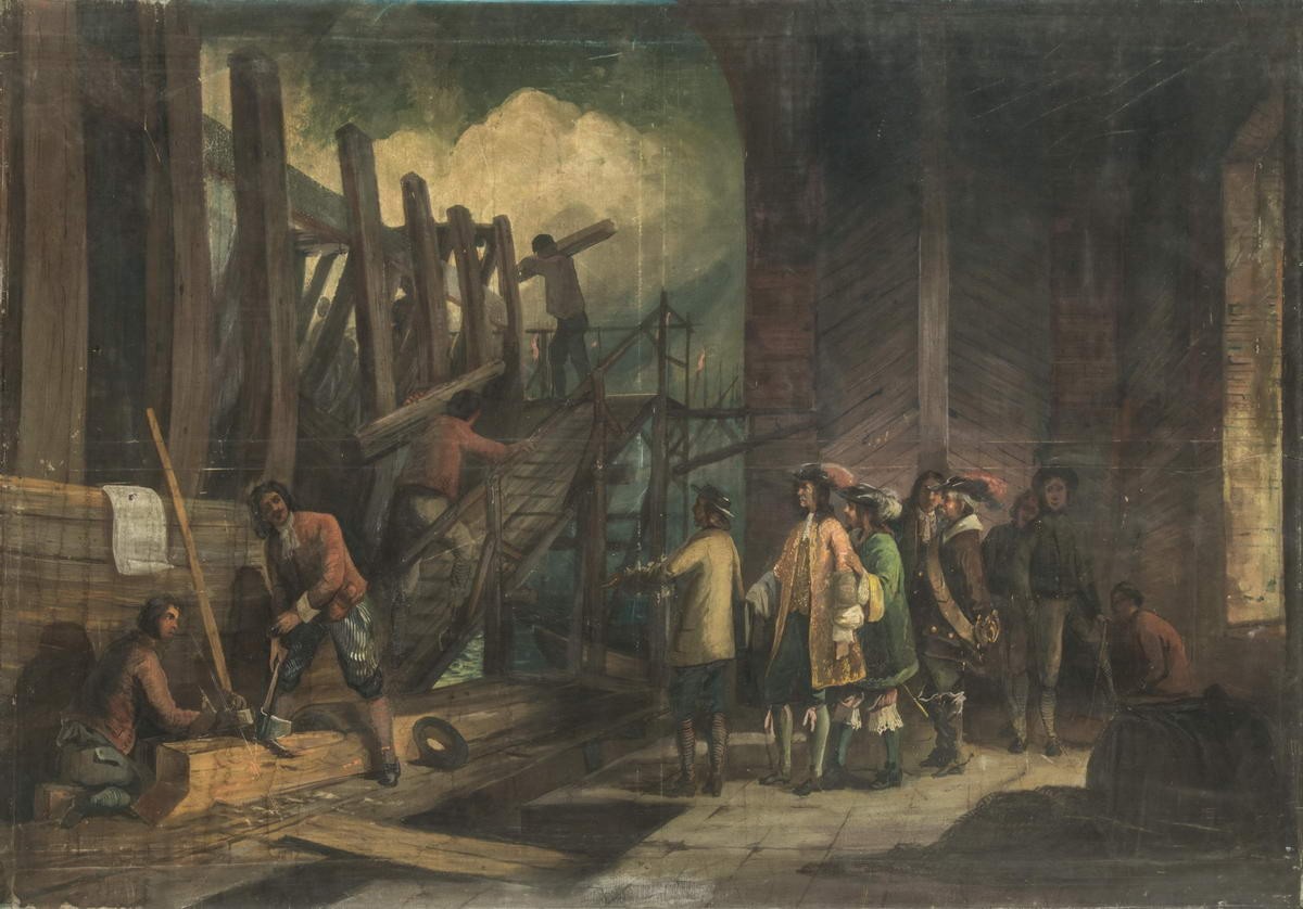 Первое путешествие Петра за границу / Петр в Амстердаме на верфи (1697), Mikhail Bocharov, 1872