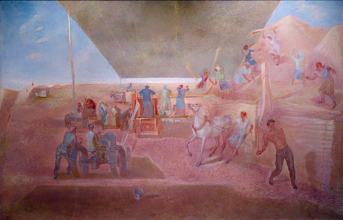 На току в колхозе. Молотьба, Vyacheslav Pakulin, 1935