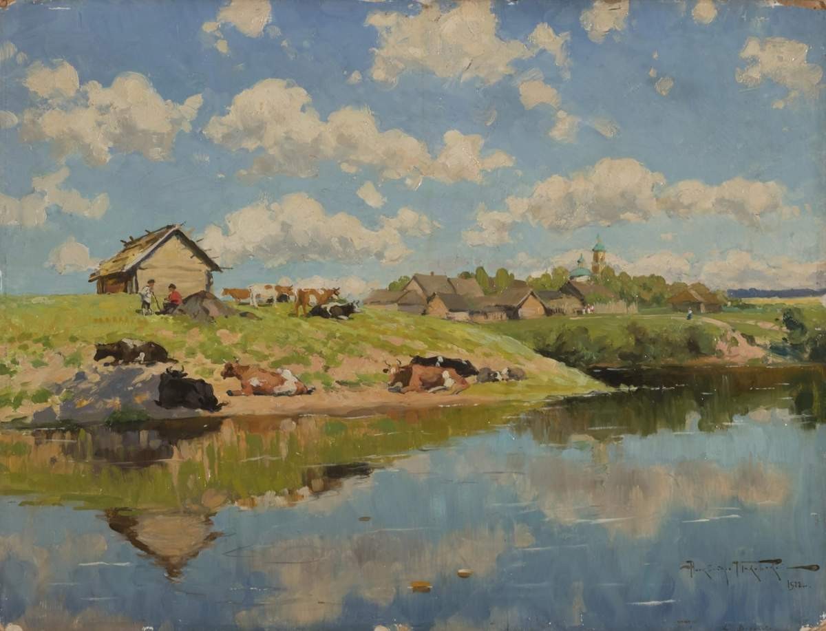 Деревня у реки, Aleksandr Makovsky, 1922