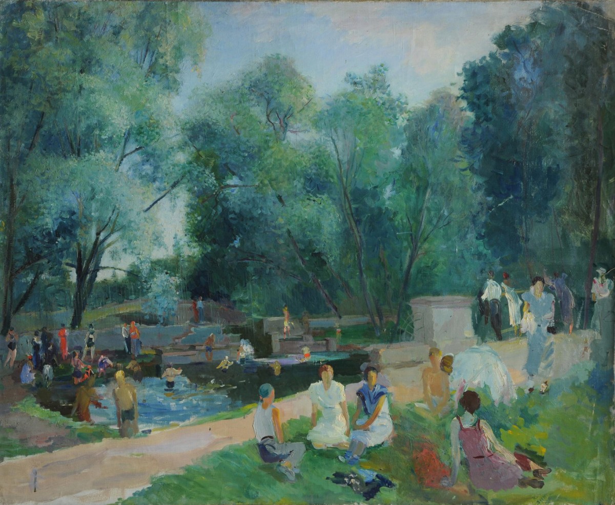 Отдыхающие у водопада. Гатчинский парк, Vyacheslav Pakulin, 1940