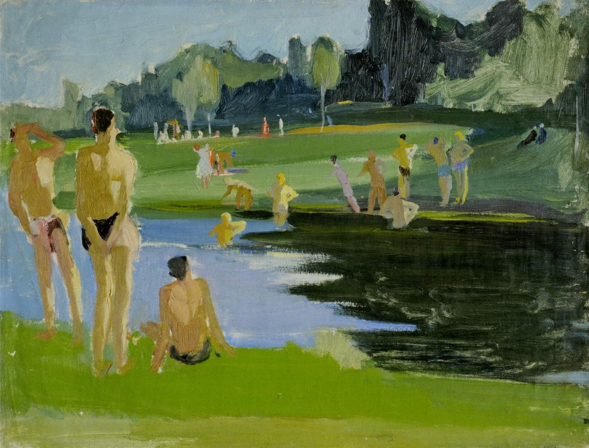 Пейзаж с тремя фигурами, Vyacheslav Pakulin, 1937