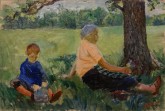 В тени дуба (Жена и сын художника)